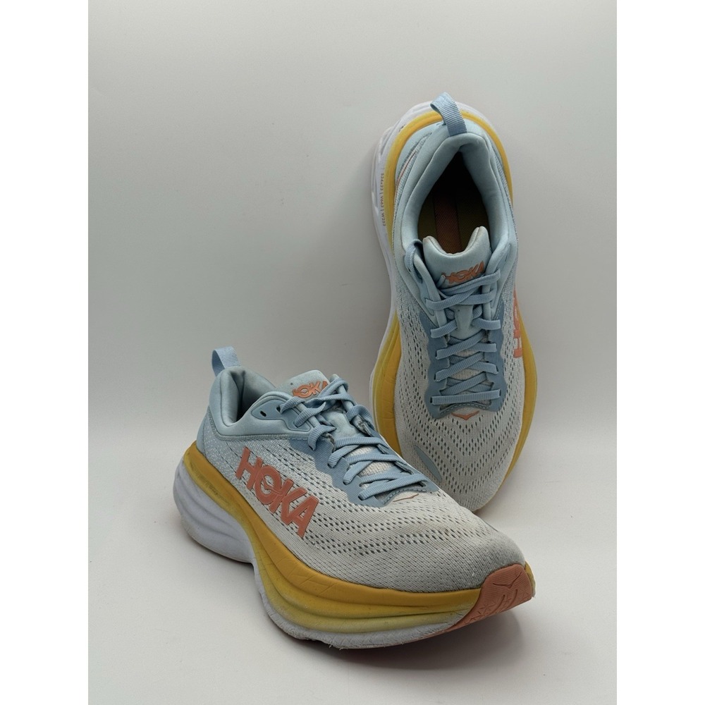 Hoka Women's Running One One Bondi 8 Running Shoe 9 B Summer Song Blue Yellow - Picture 8 of 14
